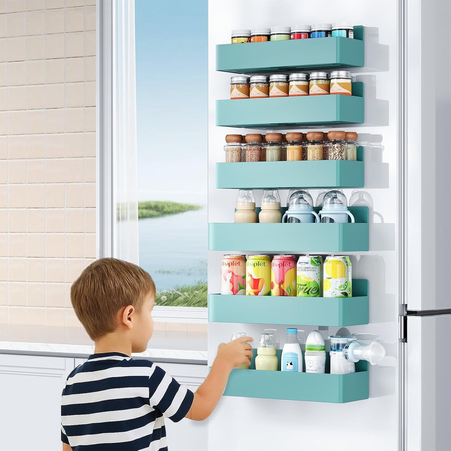 Mystozer Magnetic Spice Rack for Refrigerator, Kitchen Organizer and Storage Shelf, Black (4 Pack)…