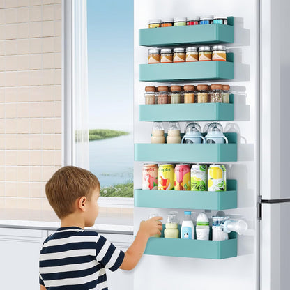 Mystozer Magnetic Spice Rack for Refrigerator, Kitchen Organizer and Storage Shelf, Black (4 Pack)…