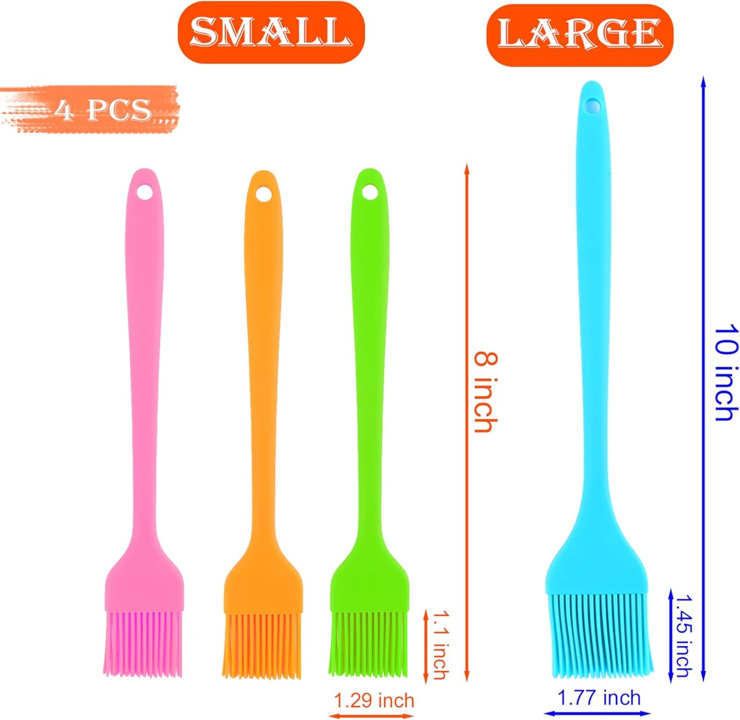 Silicone Basting Brush Set, 4 Piece Heat Resistant 446°F Kitchen Pastry Brushes for Cooking, Baking & BBQ, TRADYX Oil Butter Sauce Brush, One Piece Design, Easy Clean, Dishwasher Safe
