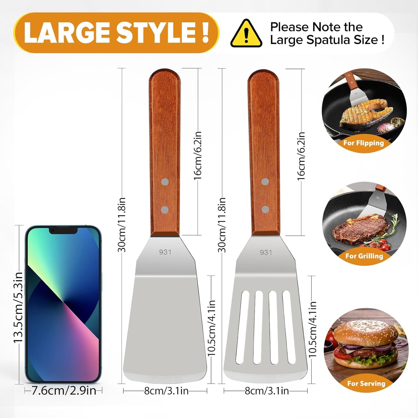 Small Flat Metal Spatula Scraper Set,2 Pcs Stainless Steel Dough Food Scraper Kitchen Tool, Griddle Grill Scrapers for Flat Tops Pancake Pizza Burgers Cooking Cutting Flipping Cleaning, Slant Edge