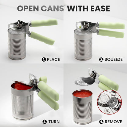 Zulay Kitchen Heavy Duty Stainless Steel Can Opener Manual with Bottle Opener - Rust Proof Manual Can Opener With Turn Knob & Comfy Soft Grip Handles - Black