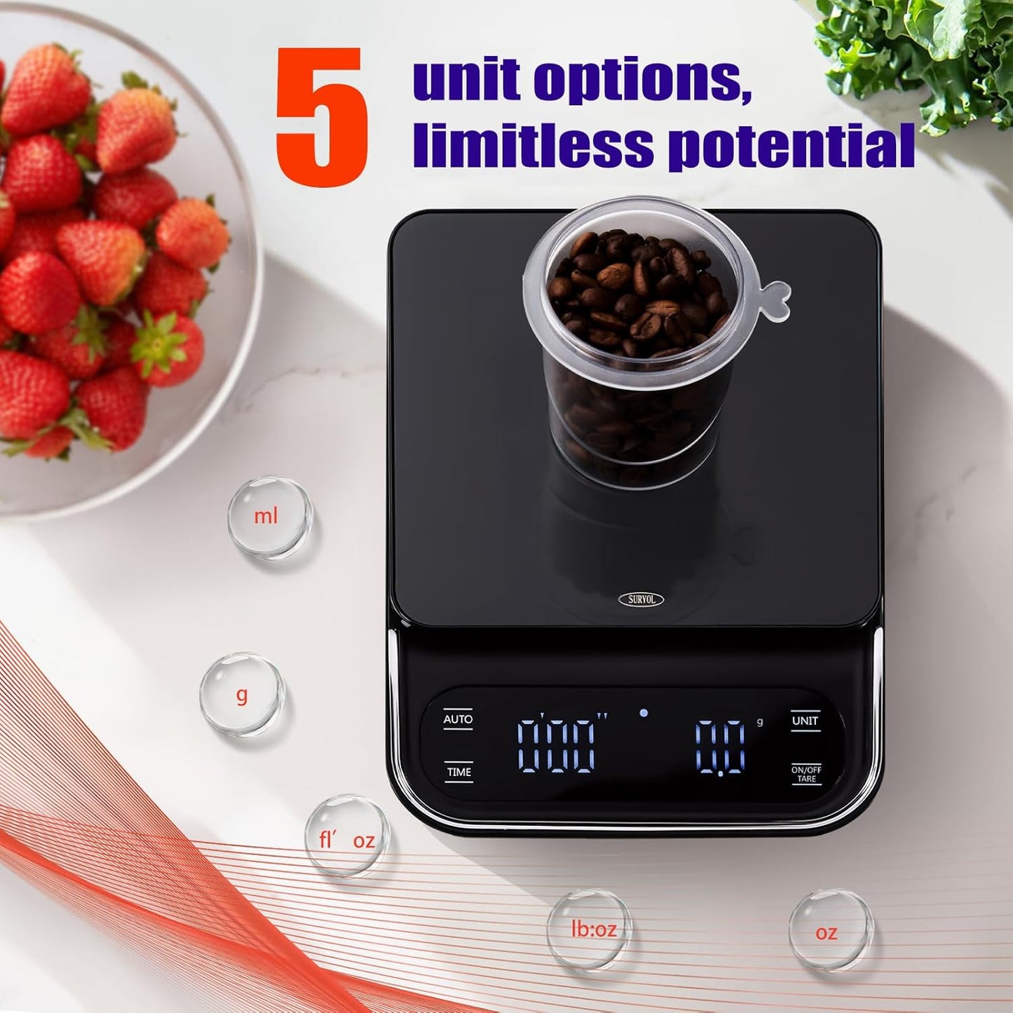 Coffee Scale with Timer 0.1g Precision Espresso Scale for Coffee Bean Weighing, Barista Brewing, USB-C Rechargeable Digital Kitchen Scale with Auto Timer 3kg Capacity