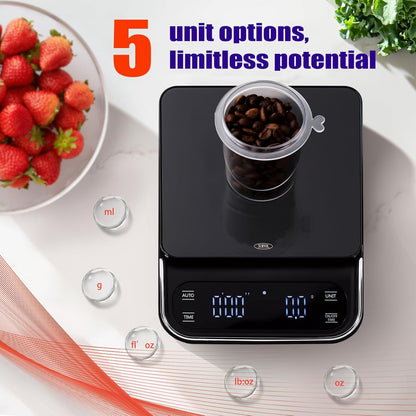 Coffee Scale with Timer 0.1g Precision Espresso Scale for Coffee Bean Weighing, Barista Brewing, USB-C Rechargeable Digital Kitchen Scale with Auto Timer 3kg Capacity