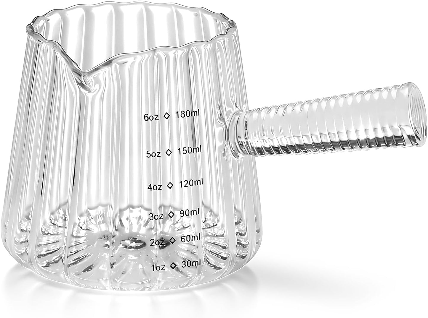 6OZ Glass Measuring Cup - 180ml Borosilicate Glass Espresso Shot Glass with Glass Handle, V-Shaped Spout for Milk Frothing, Espresso Accessories for Machine, Dishwasher Safe
