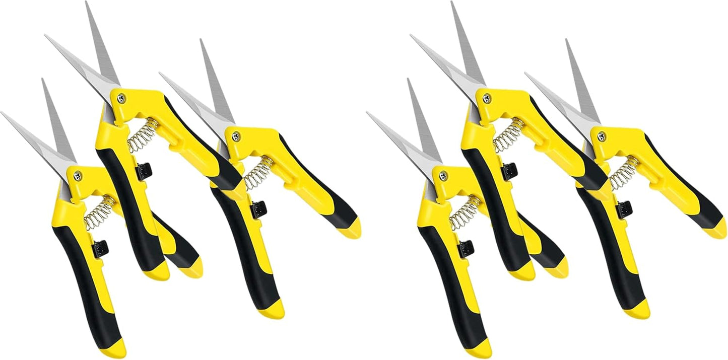 iPower 6.5 Inch Gardening Hand Pruner Pruning Shears Trimming Scissors with Straight Stainless Steel Blades for Bonsai, Herb, Bud, Hedge, 4-Pack, Yellow