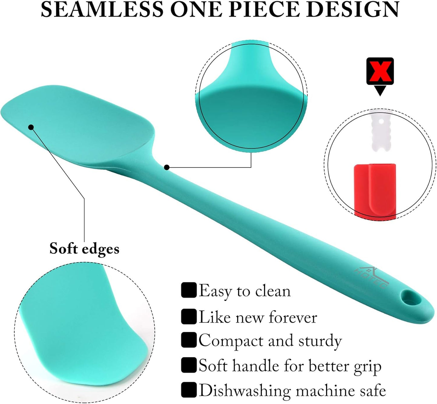 HOTEC 600℉ Heat Resistant BPA-Free Silicone Rubber Spatula Set,Kitchen Cooking Spatulas, Baking, Mixing for Non Stick Cookware, Dishwasher Safe, Set of 5, Khaki