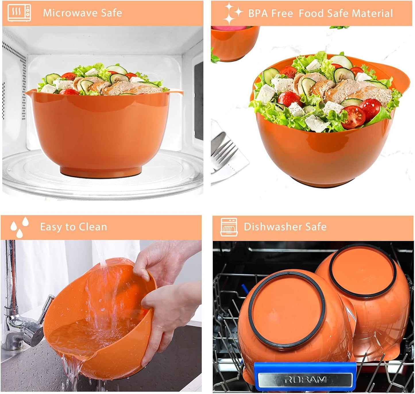 BoxedHome Nesting Plastic Mixing Bowl Set, 4 Piece Mixing Bowl Set with Pour Spouts, Size 1.7, 2.5, 3.5 and 4.5qt, for Prepping, Mixing, Baking, Cooking(2023 New Version, Pink)