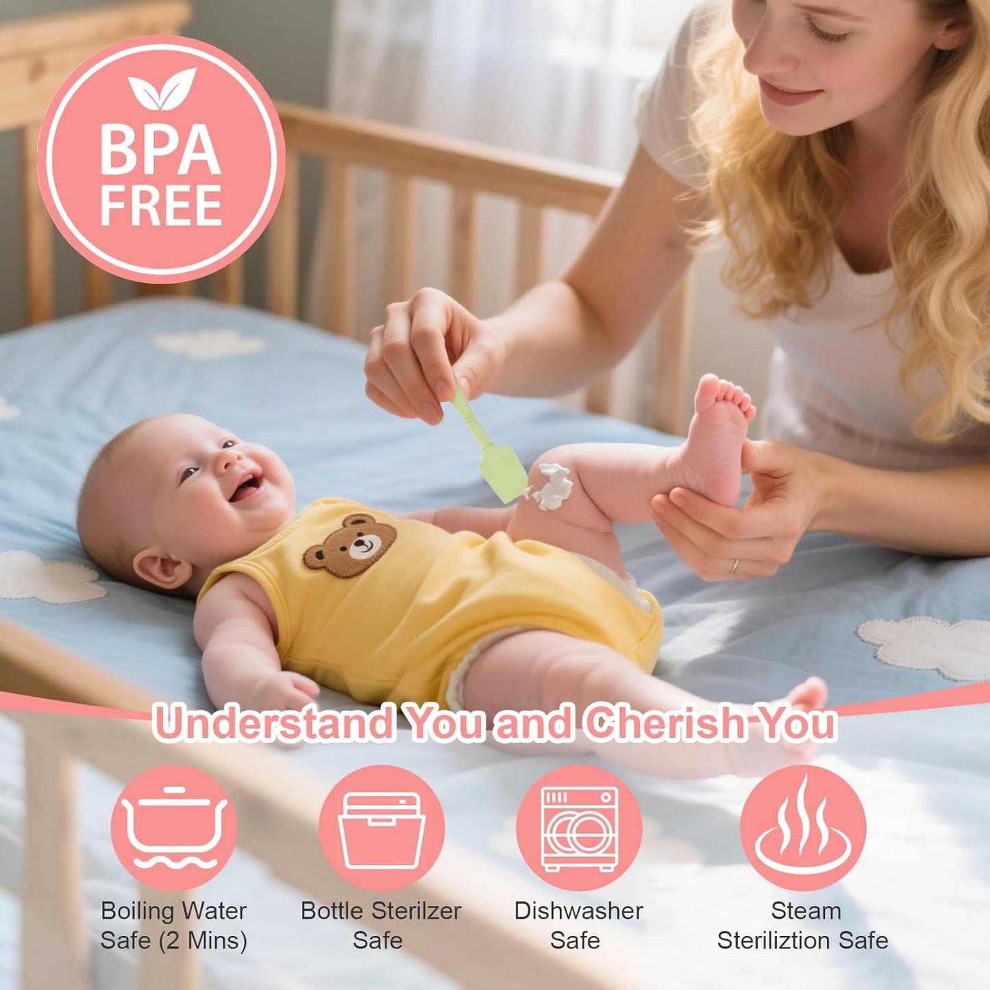 4-Pack Diaper Cream Spatula with Travel Case, Soft Baby Butt Spatula – Silicone Butt Paste Spatula, Convenient Diaper Spatula, Ideal Baby Shower Gift