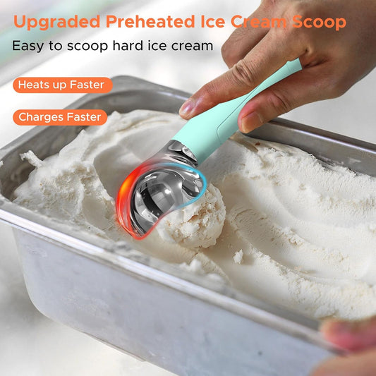 LT LAUDTEC Heated Ice Cream Scoop, Rechargeable Electric Warming Scooper, Heats to 158F for Hard Ice Cream, IP67 Waterproof, Easy for Seniors & Kids (Yellow)