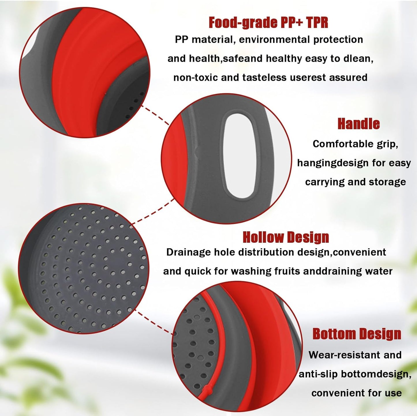 Collapsible Colanders, Food Strainers for Kitchen Use, Food-Grade Silicone Folding Strainer for Rinsing and Draining, Orange