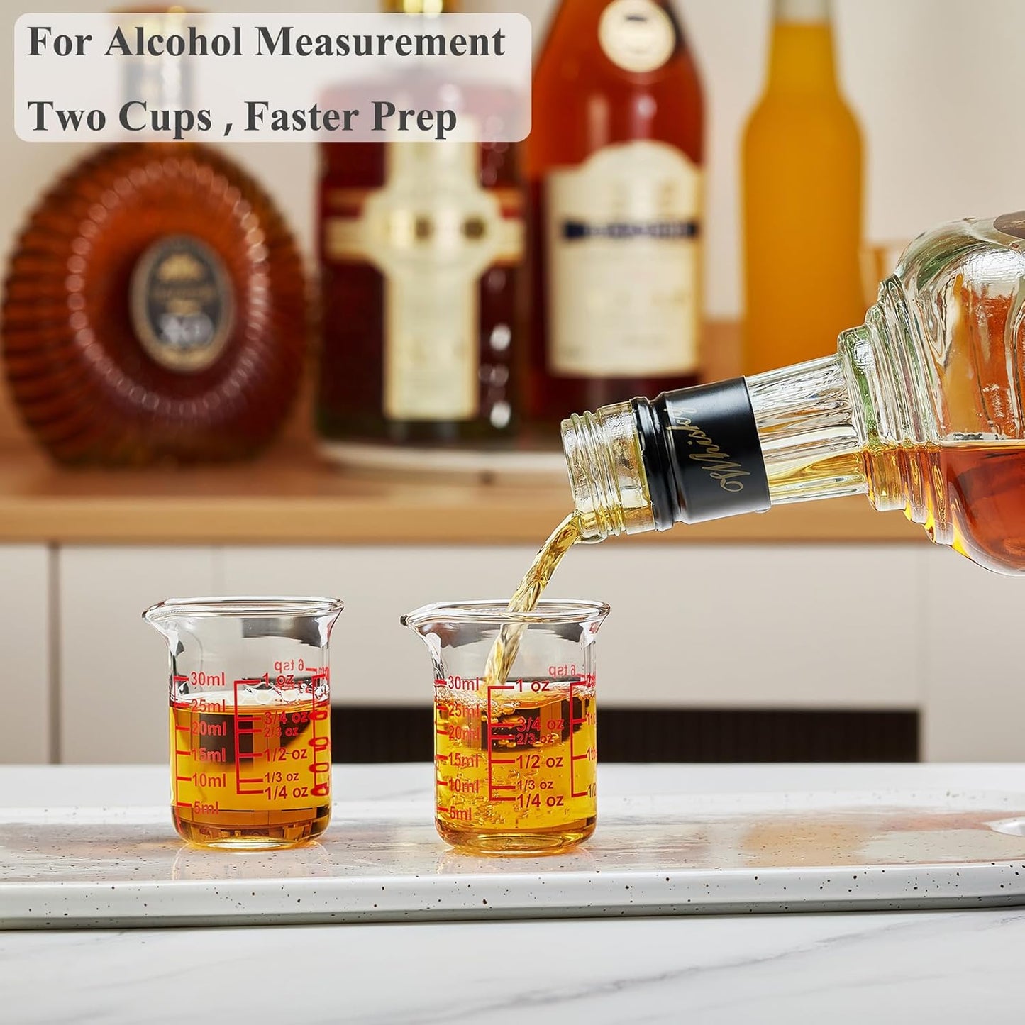 High Borosilicate Glass Measuring Cup-V-Shaped Spout，Glass Measuring Beaker for Kitchen or Restaurant, Easy to Read, 60 ML (2 Oz)-Pack of 2