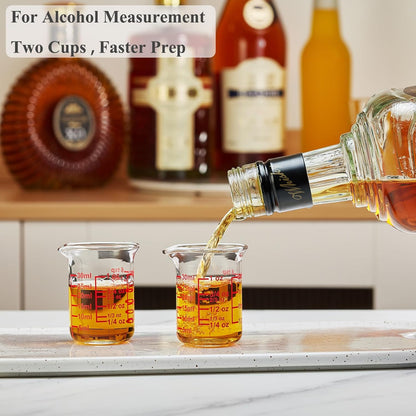 High Borosilicate Glass Measuring Cup-V-Shaped Spout，Glass Measuring Beaker for Kitchen or Restaurant, Easy to Read, 60 ML (2 Oz)-Pack of 2