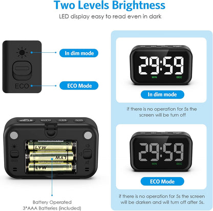 Digital Kitchen Timer, Digital Timer with Large LED Display, Magnetic Kitchen Timer for Cooking, 3 Volume Levels for Classroom/Office/Home/Work/Study, Black (Battery Included)