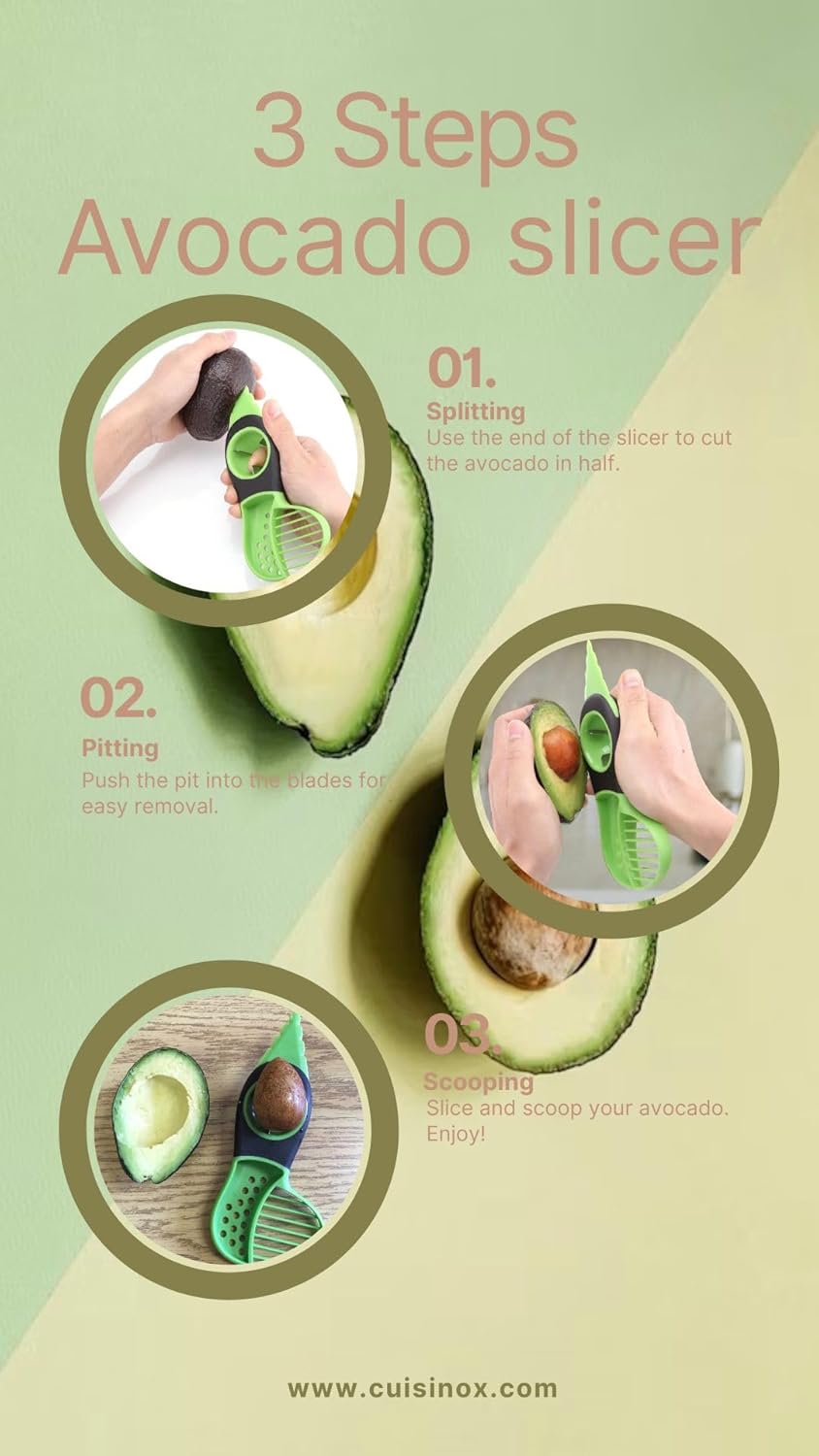Cuisinox 3-In-1 Avocado Slicer Peeler Tool, 7.5" x 3"