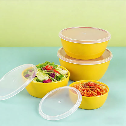 4-Piece Classic Plastic Prep Bowls with Lids, Nesting Plastic Small Mixing Bowl Set for Mixing, Baking, Prepping, Cooking and Serving Food, Microwave and Dishwasher Safe