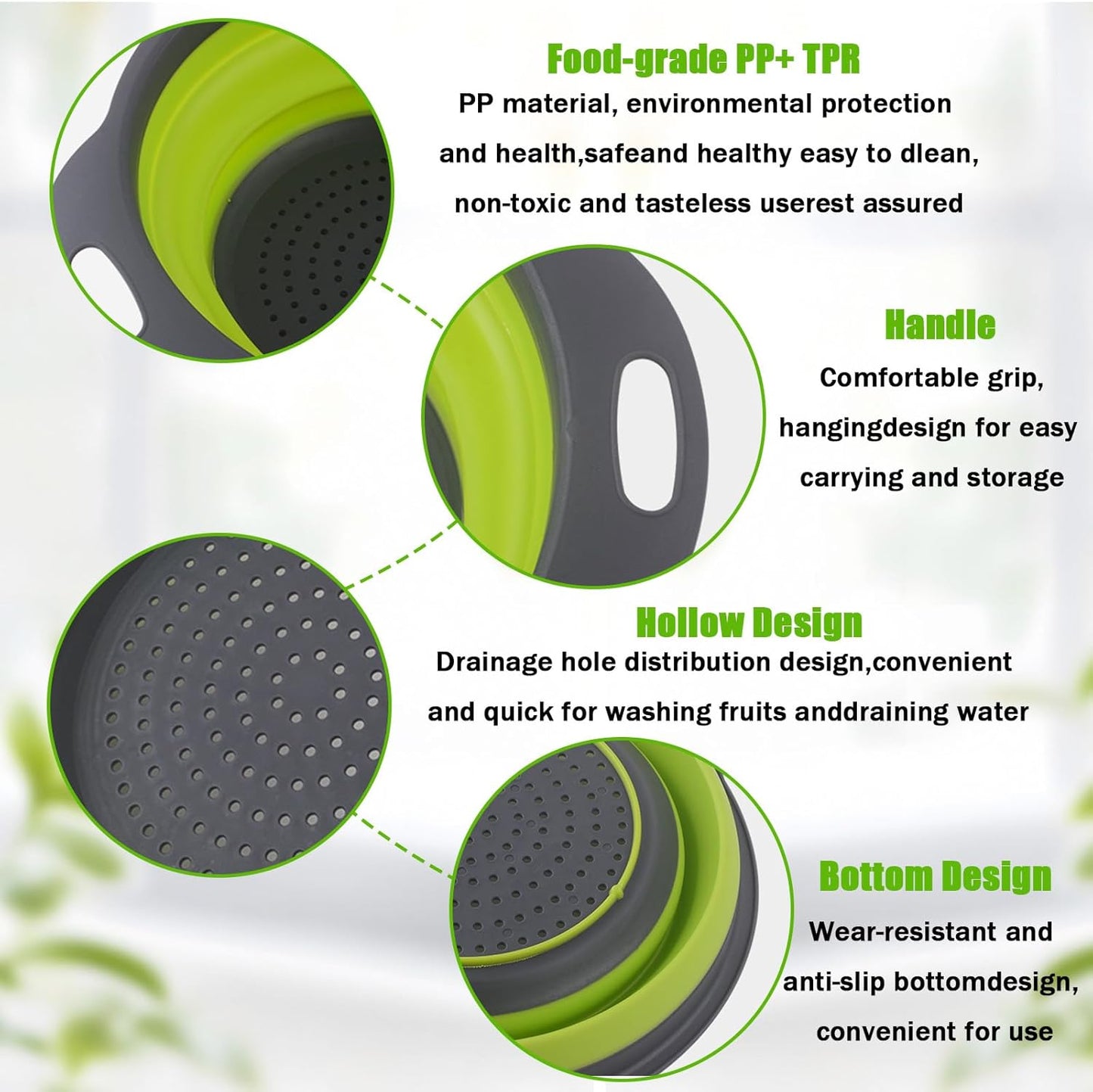 Collapsible Colanders, Food Strainers for Kitchen Use, Food-Grade Silicone Folding Strainer for Rinsing and Draining, Orange