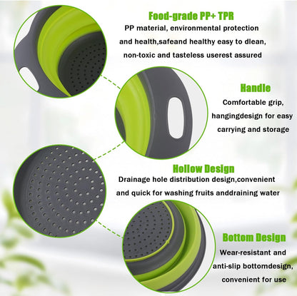 Collapsible Colanders, Food Strainers for Kitchen Use, Food-Grade Silicone Folding Strainer for Rinsing and Draining, Orange