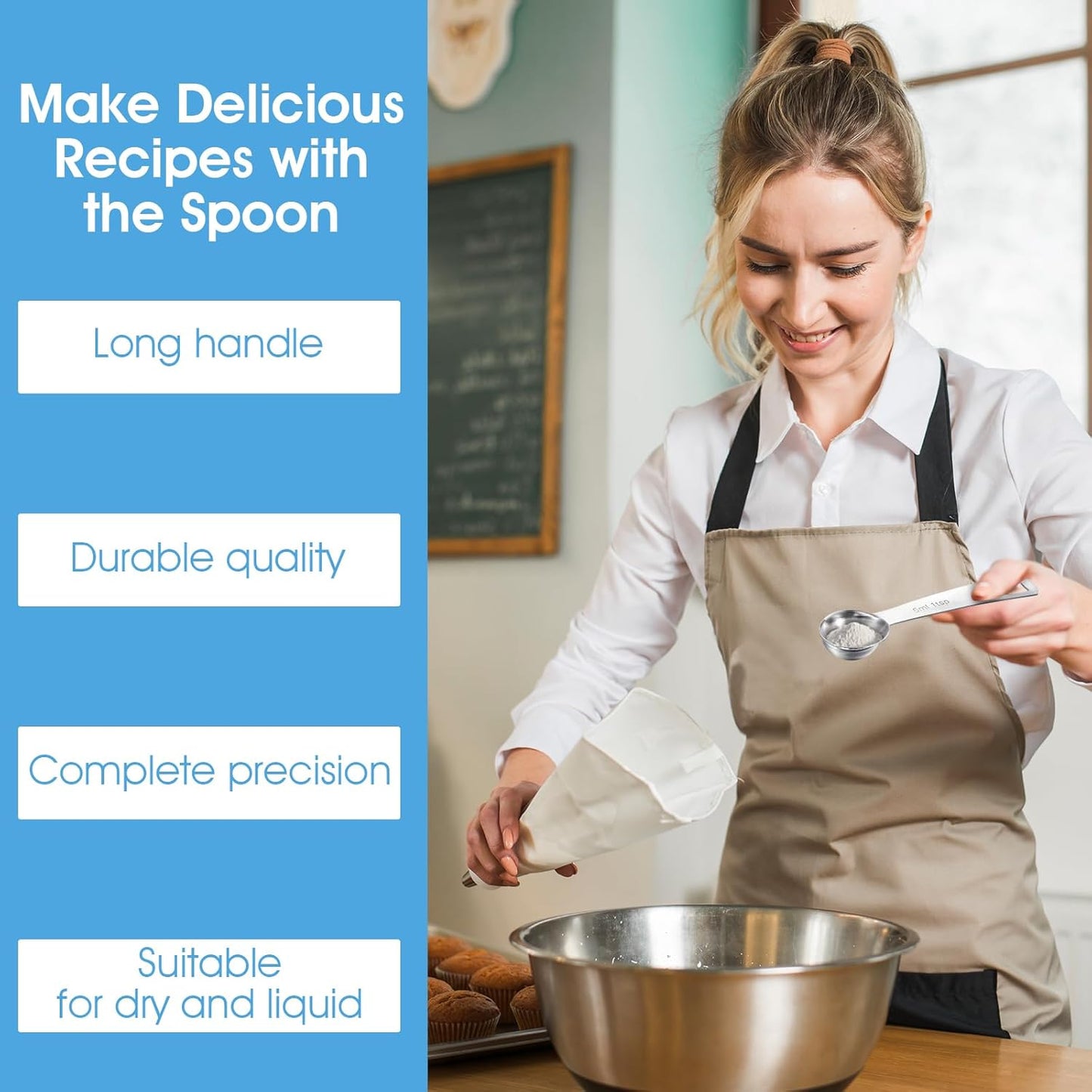 5 PCS Measuring Spoons Tablespoon Measuring Spoon 1/3 Tbsp (1 tsp | 5 ml | 1/6 oz) Stainless Steel Measurings Spoons for Kitchen Cooking Spoon(Silver)