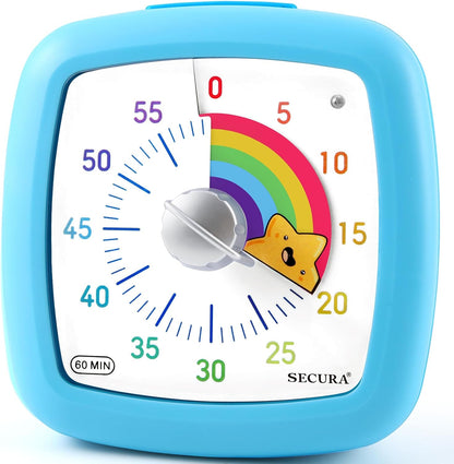 Secura 60-Minute Visual Timer, Silent Study Timer for Kids and Adults, Time Clocks, Time Management Countdown Timer for Teaching (Navy Blue & Navy Blue)