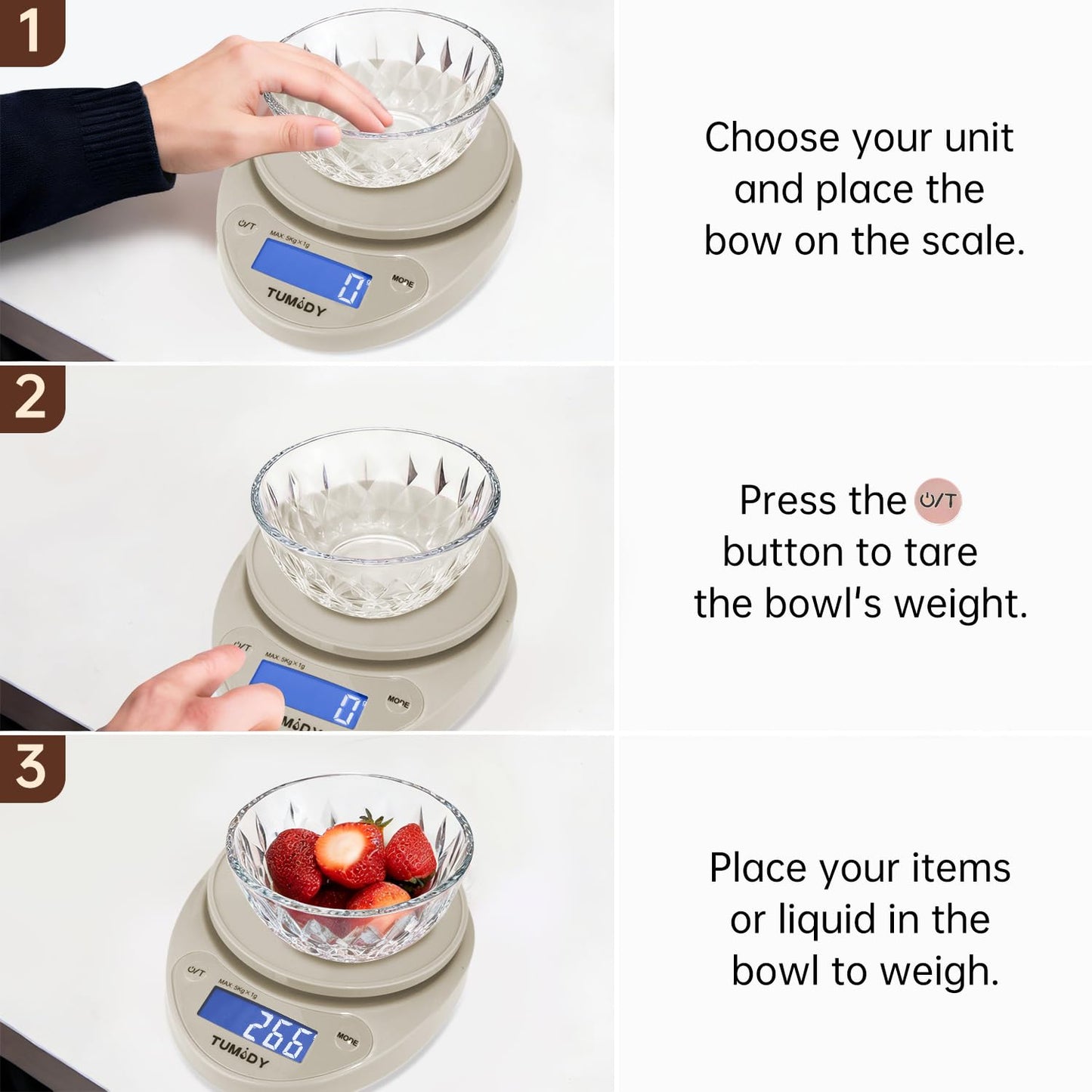 Small Digital Kitchen Scale Food - 11lb/5kg Kitchen Weight Scale with LCD Display for Weight Loss, Sourdough Bread, Baking, Cooking, Keto and Meal Prep, 1g Precision, Batteries Included, Blue