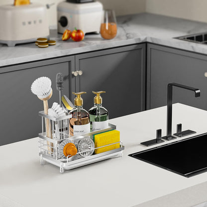 Sponge Holder for Kitchen Sink, Smiley Face Sink Caddy with Removable Brush Holder,Self-Draining Sponge Caddy for Sponge,Soap,Dish Brush,Scrubber,Kitchen Essentials and Gadgets