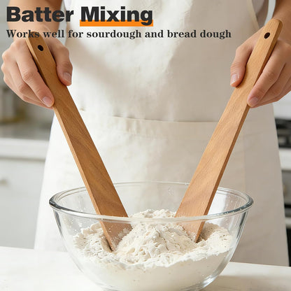 2Pcs Skinny Spurtle for Sourdough Starter, Reaching Bottom of Jars, Dough Whisk, Stirring, Mixing, Wooden Stir Spurtles, Kitchen Tools for NonStick Cookware, Sour Dough Tool, Gift for Sourdough Lovers