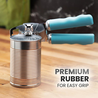 Zulay Kitchen Heavy Duty Stainless Steel Can Opener Manual with Bottle Opener - Rust Proof Manual Can Opener With Turn Knob & Comfy Soft Grip Handles - Black