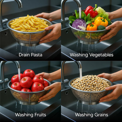 HIC Harold Import Co. Kitchen Perforated Colander with Handles, 18/8 Stainless Steel, 8.5 Inches