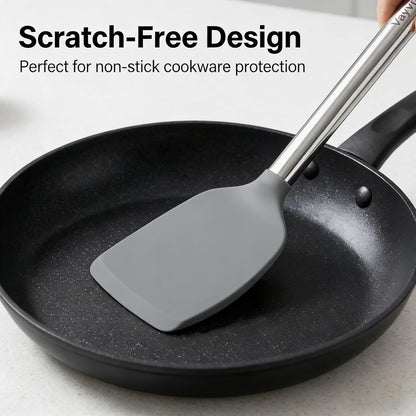 Vayvnt 4PCS Kitchen Utensils Set, Heat Resistant Silicone Utensils Set for Cooking, Non Scratch Spatula Spoons for Non Stick Pan, Large Kitchen Cooking Tools, Metal Long Handle&Dishwasher Safe, Blue