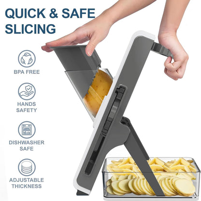 Mandoline Slicer Safe Multifunctional Dicer Adjustable Commercial Slicer Machine Stainless Steel Chopper (White Green)