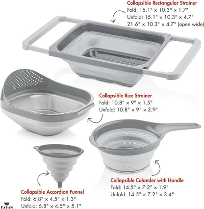 Collapsible Colanders for Kitchen | Strainer with Handle, Over Sink Collander, Rice Strainer | 4 Pcs