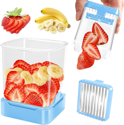 Fruit Slicer Cup for Strawberry, Banana, Hard-Boiled Egg - Detachable Cutter with Push Plate - 304 Stainless Steel Blade - Rapid & Safe Slicing Kitchen Gadget for Quick Meal Prep (Black)