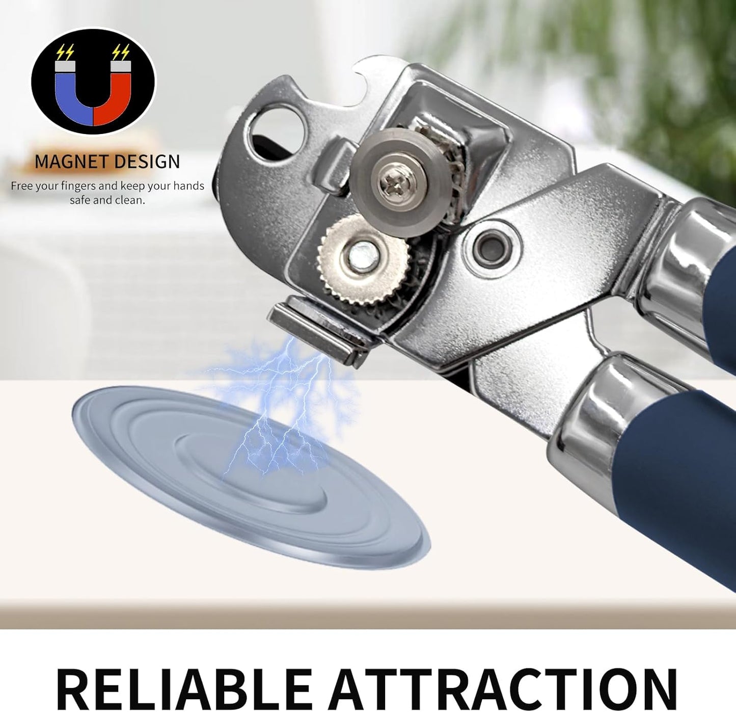 Safring Can Opener Manual with Magnet, Stainless Steel Handheld Heavy Duty Can Opener, Sharp Blade Smooth Edge, Comfortable Handle, Can Openers with Multifunctional Bottle Opener, Red