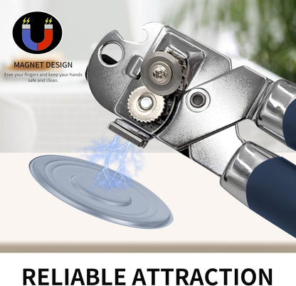 Safring Can Opener Manual with Magnet, Stainless Steel Handheld Heavy Duty Can Opener, Sharp Blade Smooth Edge, Comfortable Handle, Can Openers with Multifunctional Bottle Opener, Red