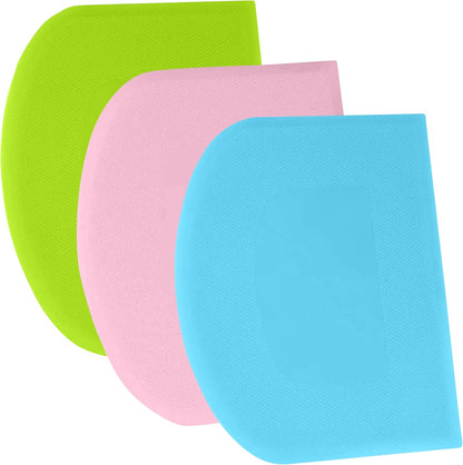 SURDOCA Dough Scraper Bench Scraper - 3P 4.7x3.7" Plastic Flexible Bowl Scraper, Sharp Edge & Angles Cake Scraper. Non-Slip Bakeware Decorating Tools Sculpting & Modeling Tools - Pure White - Colors A