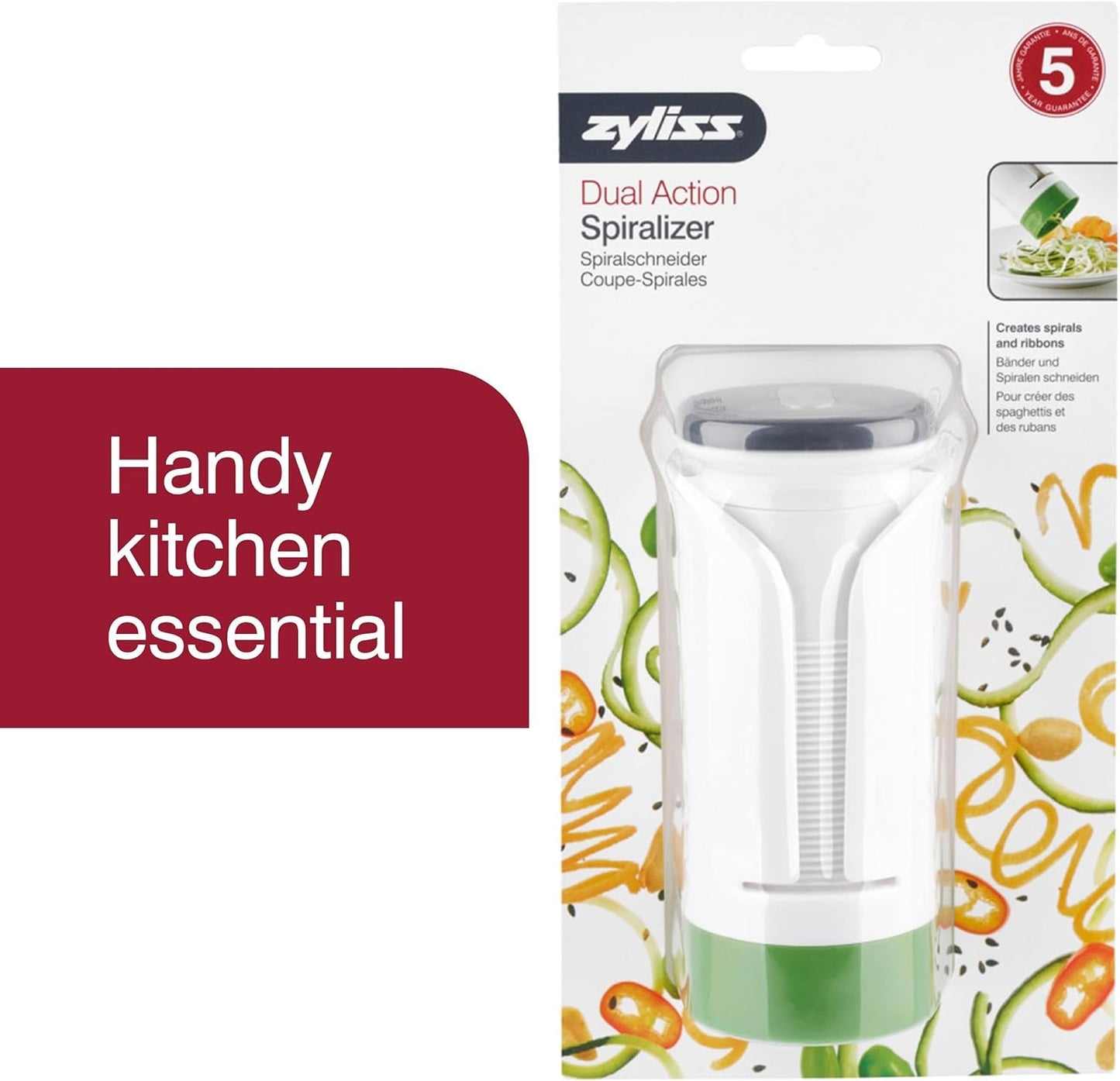 Zyliss Spiralizer - Vegetable Spiralizer & Slicer - Kitchen Tool & Gadget for Cooking - Manual Vegetable Slicer - Dishwasher Safe - White/Green
