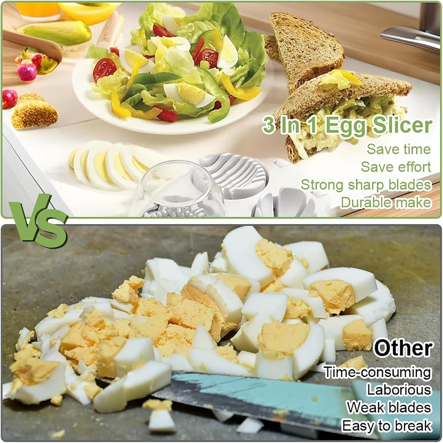 3 in 1 Egg Slicer for Hard Boiled Eggs with Cleaning Brush, Multipurpose 3-Way Cutter with 3 Slice Modes, Heavy Duty, Hard Boiled Egg Cutter & Fruit Slicer, Dishwasher Safe (White)