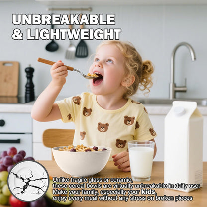 Wheat Straw Bowls Set with Lids, Unbreakable 40 OZ Cereal Bowls Set of 4, Salad Container for Lunch, Microwave & Dishwasher Safe Bowl Set for Kitchen, Picnic, RV, Camping, Multi