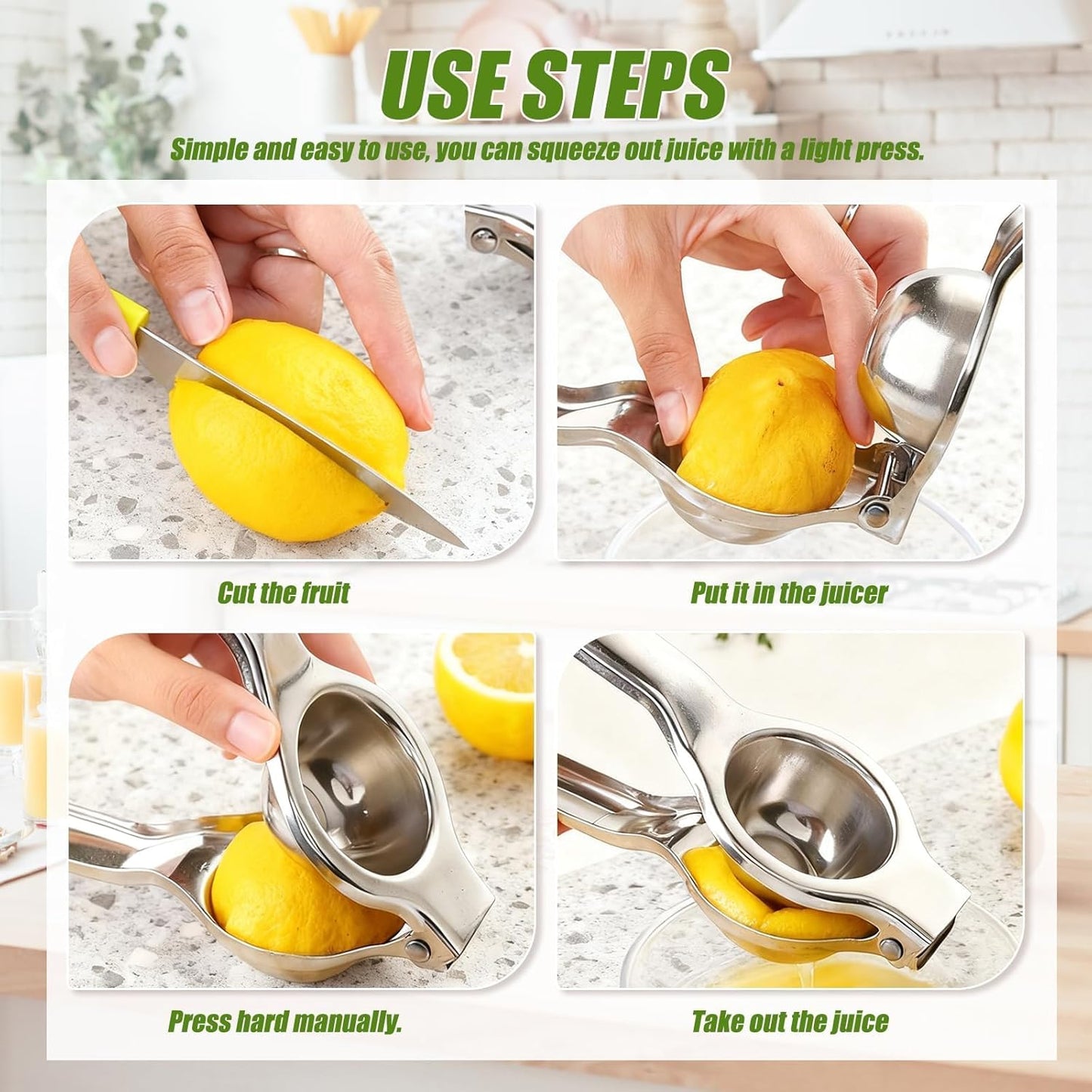 Stainless Steel Manual Juicer Citrus, Lemon Squeezer, Fruit Juicer Lime Press Metal, Professional Hand Juicer Kitchen Tool Bar Juicer for Bartender Accessories