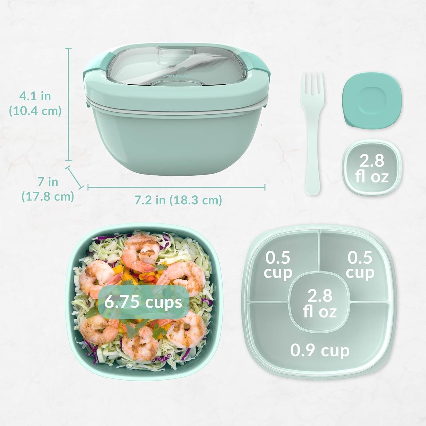 Bentgo Salad Container - 54 oz Bowl with 4-Compartment Toppings Tray, Leak-Proof Dressing Container, Reusable Fork, BPA-Free Lunch Box for Meal Prep & Food Storage; Removable Bento Tray (Khaki Green)