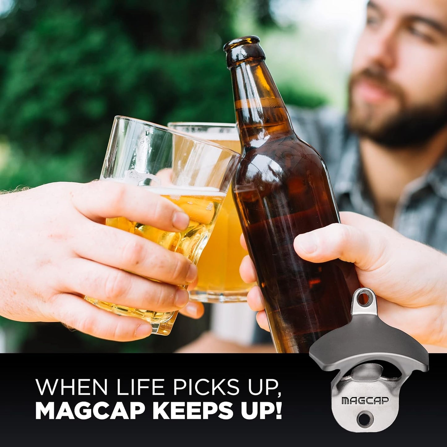 Outdoor Bottle Opener Wall Mounted - Style Magnetic Beer Bottle Opener that Catches Caps - Easy to Install and Incredibly Convenient (Gunmetal Black)