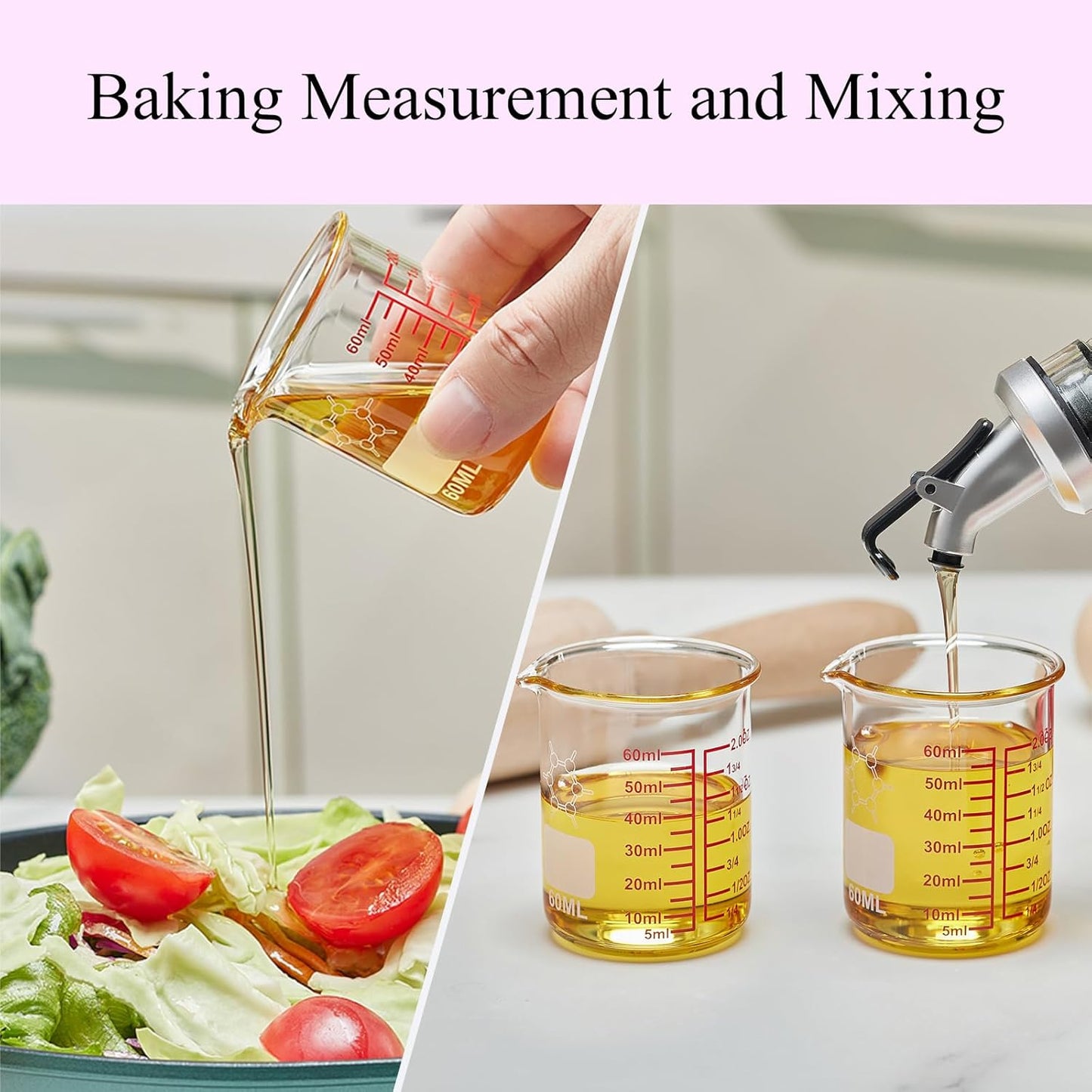 Ackers Mini Glass Measuring Beaker Set, Borosilicate, 2oz 4oz 8oz Measuring Cups