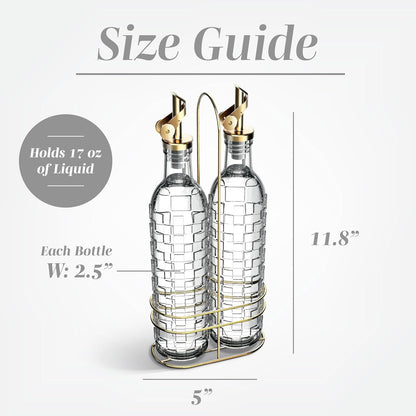 COOK WITH COLOR Glass Olive Oil Bottle Dispenser - 2 Pack- 17oz Oil and Vinegar Cruet - Olive Oil Carafe Decanter for Kitchen, Elegant Waves, Clear
