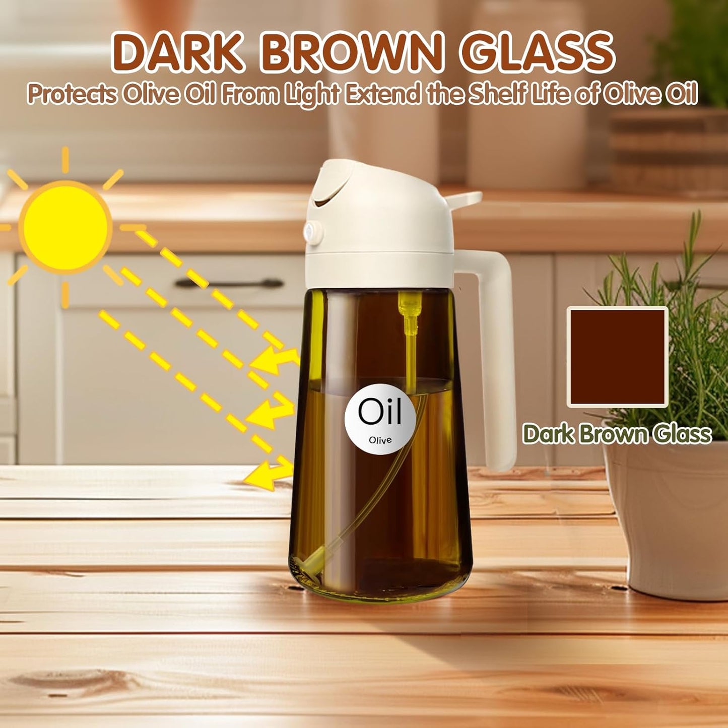 YARRAMATE 2Pcs 16oz/470ml Dark Brown Oil Sprayer for Cooking with Stickers, Food-grade Premium 2 in 1 Olive Oil Dispenser Bottle for Kitchen Gadgets, Air Fryer, Salad, Frying, BBQ (Black&OliveGreen)