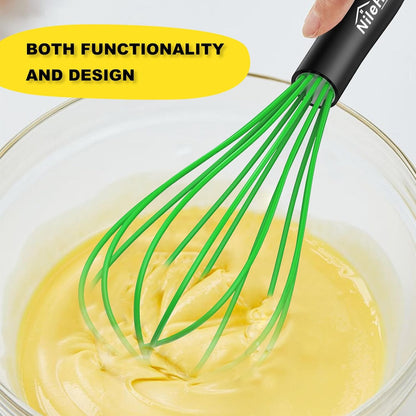 NileHome Silicone Whisk Set 8" 10" 12" Kitchen Whisk Kitchen Wisk Wire Whisks for Cooking, Whisking, Blending, Beating, Stirring-Black 3 Pack