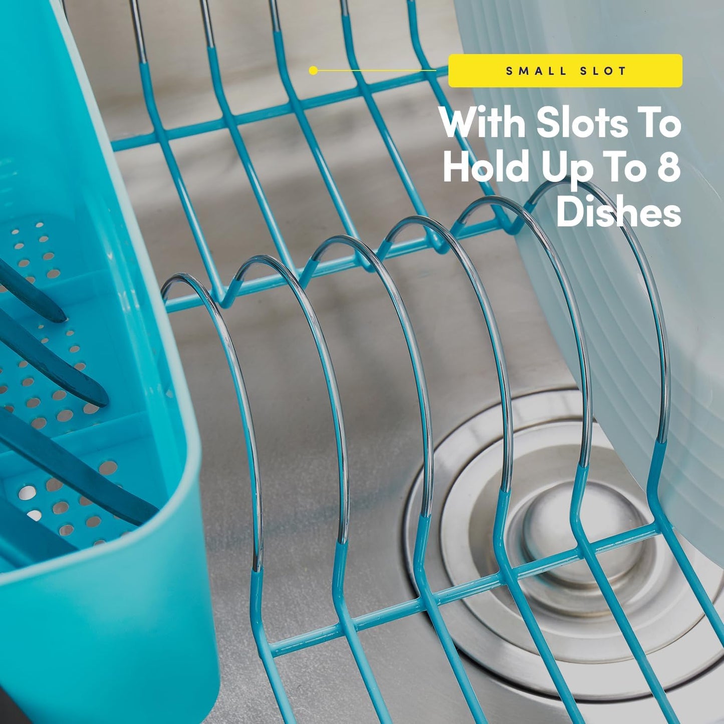 Dish Drying Rack & Cutlery Holder 2 Piece Set - Compact Sink-Fitting Dish Drainer with Rubberized Undercoating, Space-Saving Kitchen Organizer for Plates, Cups, Bowls & Utensils in Sink, Silver