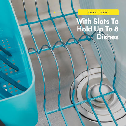 Dish Drying Rack & Cutlery Holder 2 Piece Set - Compact Sink-Fitting Dish Drainer with Rubberized Undercoating, Space-Saving Kitchen Organizer for Plates, Cups, Bowls & Utensils in Sink, Silver