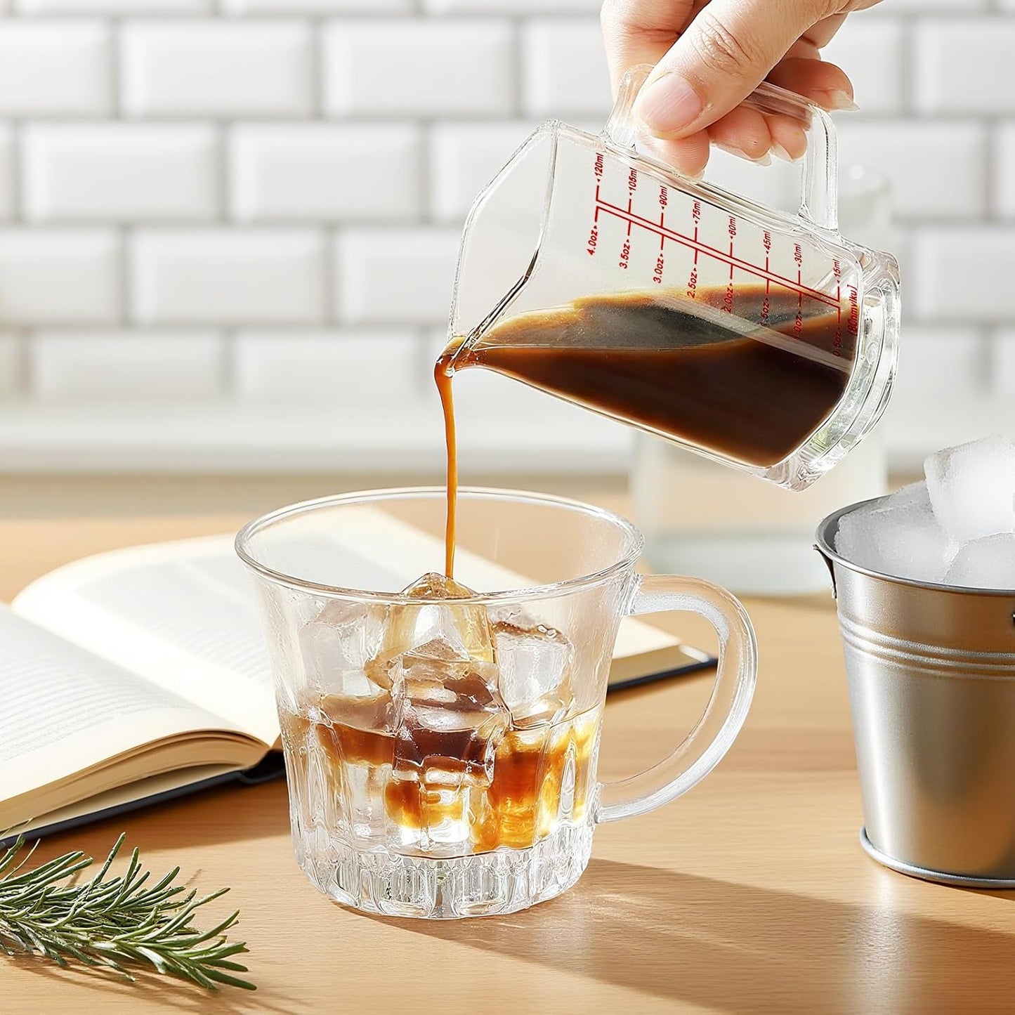 1Pc Shot Glass Measuring Cup, 4 OZ Espresso Shot Cups with Handle and V-Shaped Spout, Small Glass Measuring Cup with Thick Bottom for Baking Cocktail and Coffee (1, Red)