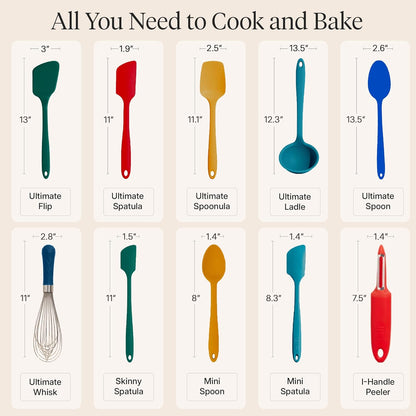 GIR: Get It Right 5-Piece Silicone Ultimate Kitchen Utensils Set - Ladle, Spatula, Flip, Spoon & Spoonula - Non-Toxic Cooking Utensils for Nonstick Cookware, Cooking and Baking - Black