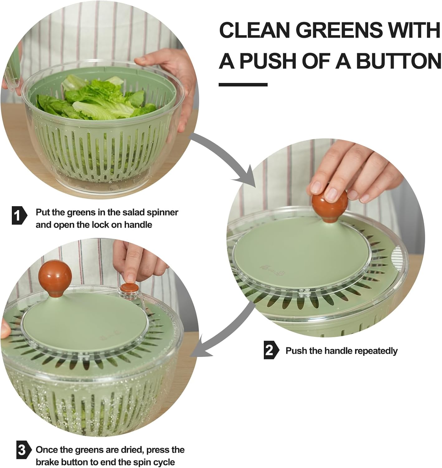 Salad Spinner Large Lettuce Spinner 4.3 Qt with Non-Slip Base & Stop Button Vegetable Dryer & Fruit Washing Bowl for Efficient Salad Prep